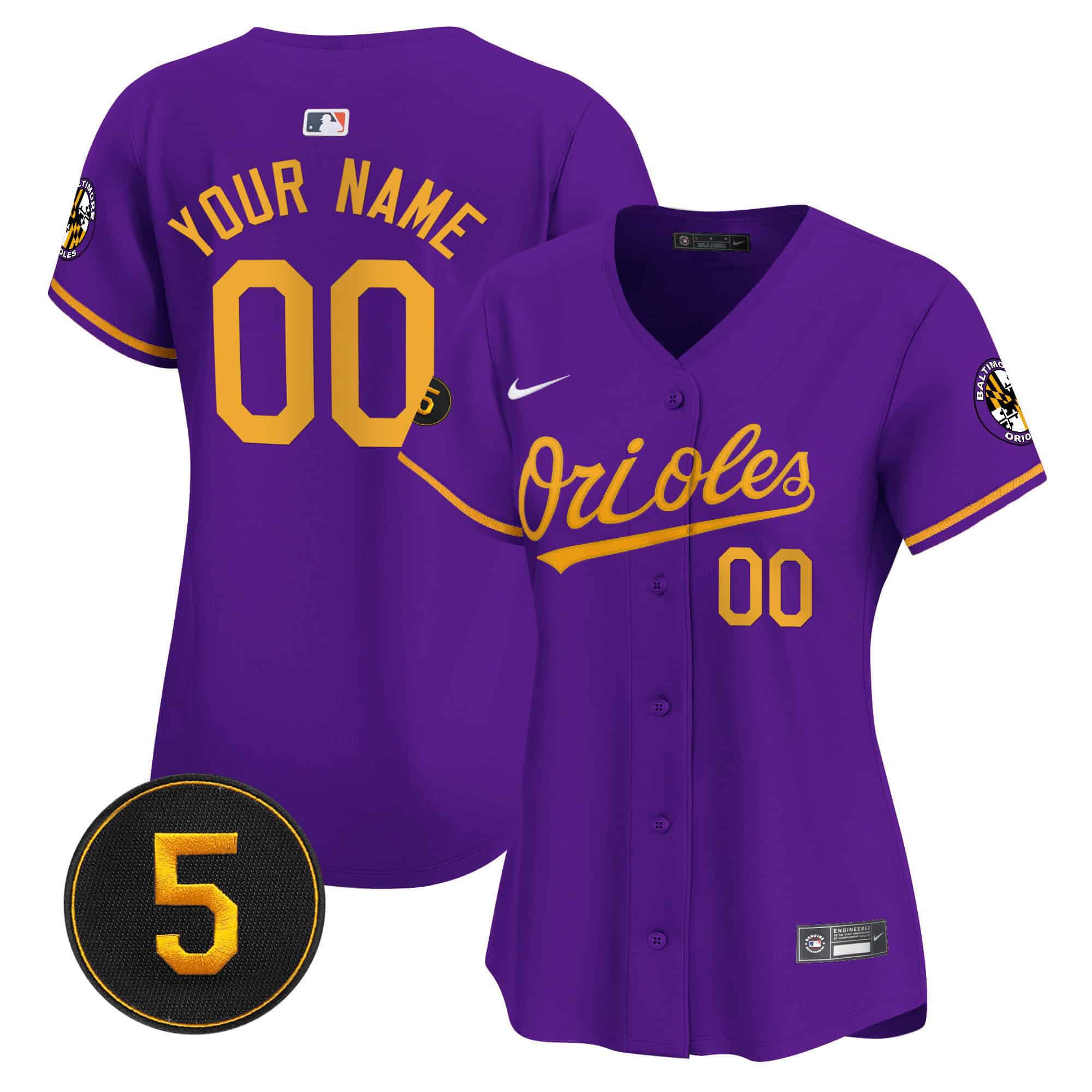 Women Baltimore Orioles Purple 2024 Nike Robinson Patch Vapor Premier Limited Custom MLB Jersey->customized mlb jersey->Custom Jersey